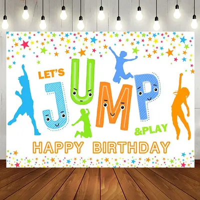 Lets Jump Play Colorful Star Happy Birthday Backdrop - Aperturee