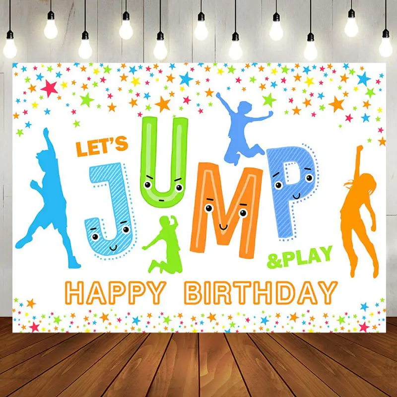 Lets Jump Play Colorful Star Happy Birthday Backdrop - Aperturee
