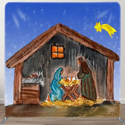 Manger Jesus Birth Star Xmas Tension Fabric Backdrop - Aperturee