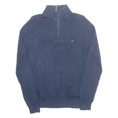 TOMMY HILFIGER Mens Jumper Blue 1/4 Zip Tight Knit M