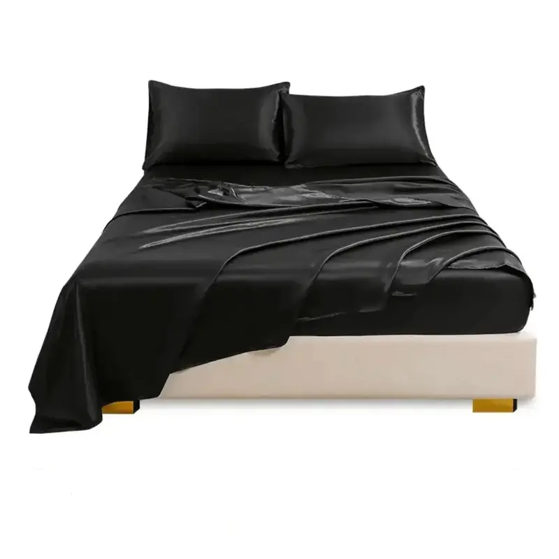 Room Decor Satin Bedding Set, 1 Set Including 1 Fitted Sheet, 1 Bedspread & 2 Pillowcase without Filler, Christmas Decor Soft...