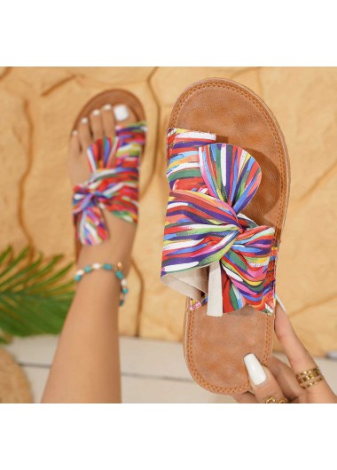 Modlily Multi Color Graffiti Print Toe Post Falt - 43