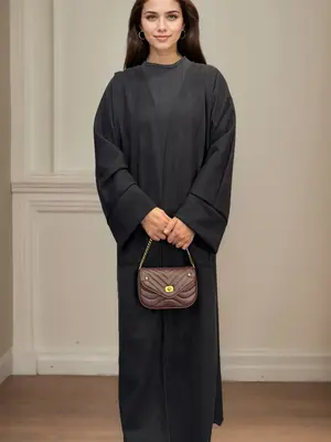 Women's Solid Color Suede Open Abaya, Loose Casual Comfy Thermal Warm Pocket Long Sleeve Outerwear for Fall & Winter, Women's...