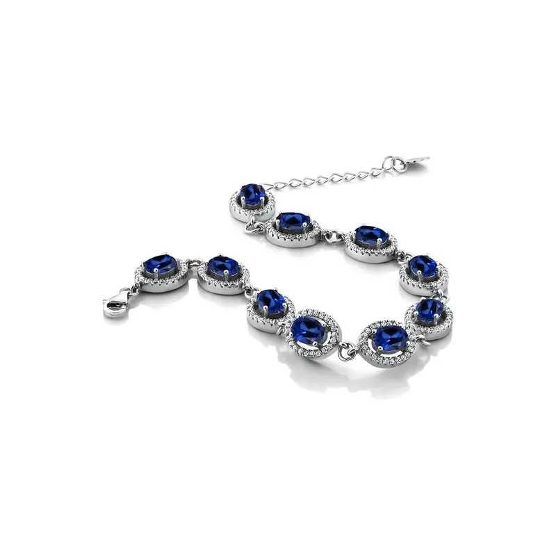 Sterling Silver Sapphire Round Charm Bracelet Gemstone Bracelets