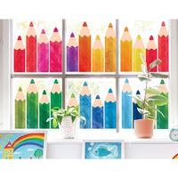 9 Sheets Watercolor Pencil Window Clings Double-Sided Window Stickers Colorful Pencils Window Decals for First Day of School ...