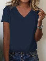 Women's Solid V Neck Tee, Casual Soft Comfortable Short Sleeve T-shirt for Daily Wear, Ladies Clothes for All Seasons, Minima...