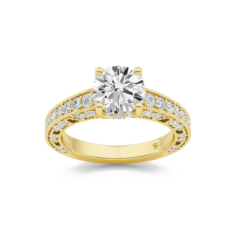 Myrra Vintage Inspired Pavé Set Round Lab Grown Diamond Engagement Ring | 10K Yellow Gold 3 7/8 CT. TW.