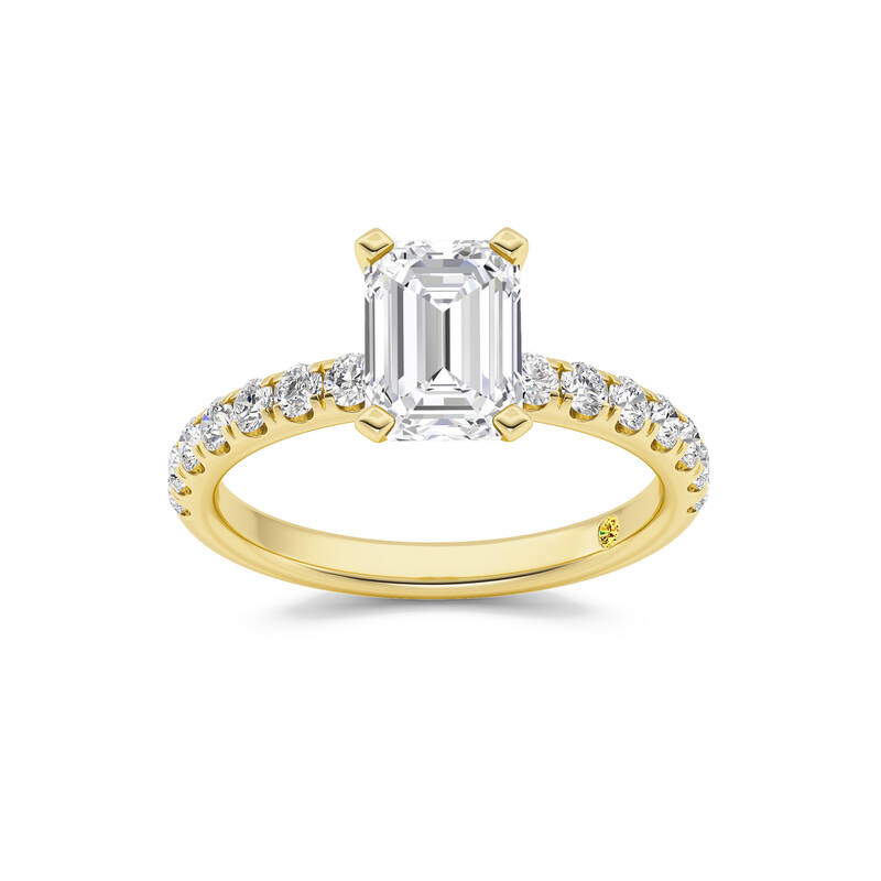 Maya Scalloped Pavé Half Coverage Emerald Cut Lab Grown Diamond Engagement Ring | 18K Yellow Gold 2 1/2 CT. TW.