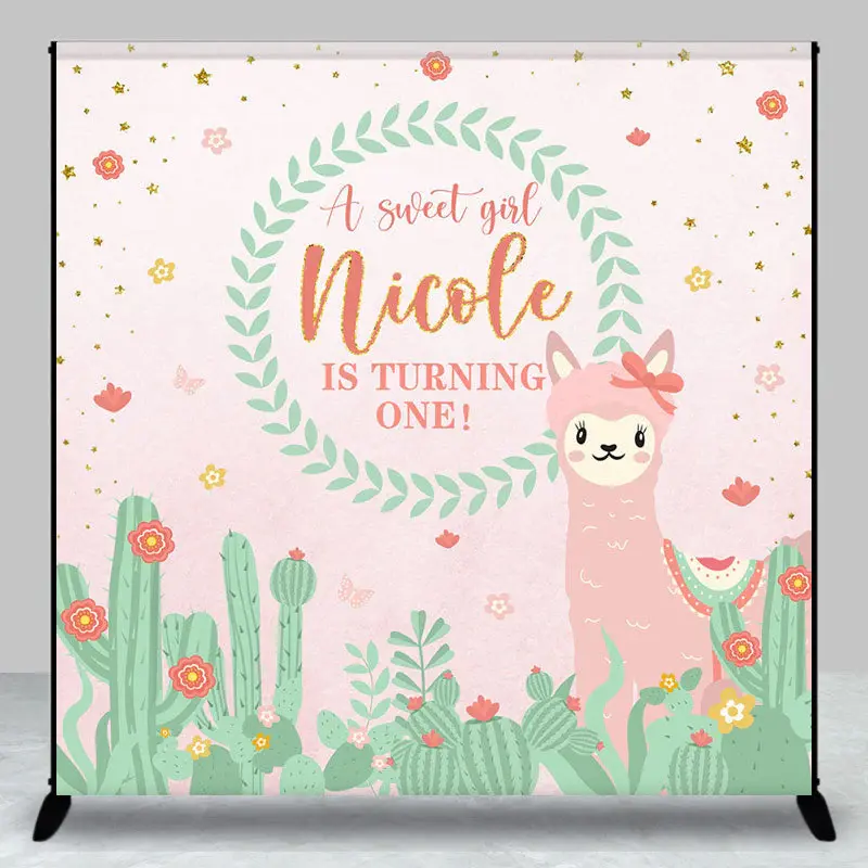 Custom Alpaca Cactus Flowers 1st Birthday Backdrop