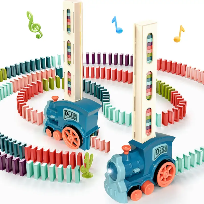 DIY Domino Train Toy, Creative Toy - Battery Powered, Plays Music When Turned On, Perfect Holiday and Birthday Gift (60 Domin...