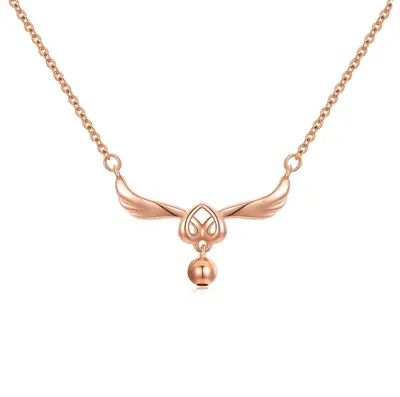 18K Rose Gold Angel Wing & Heart Pendant Necklace
