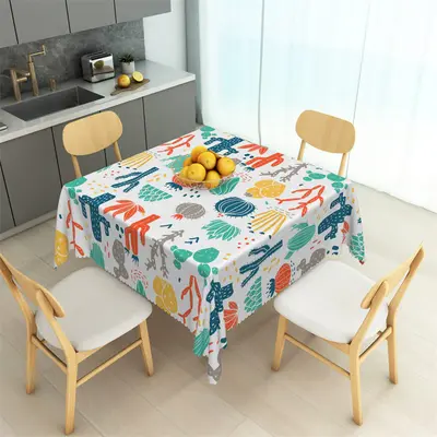 Fabric Colorful Prickly Cactus Square Tablecloth - Aperturee