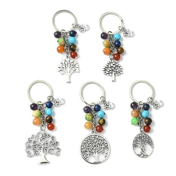 5Pcs Natural & Synthetic Gemstone Keychain