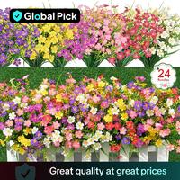 Artificial Flower Bouquet, 12/24pcs Outdoor UV Resistant Plastic Fake Decorative Flowers for Home Indoor Outside Garden, Gard...