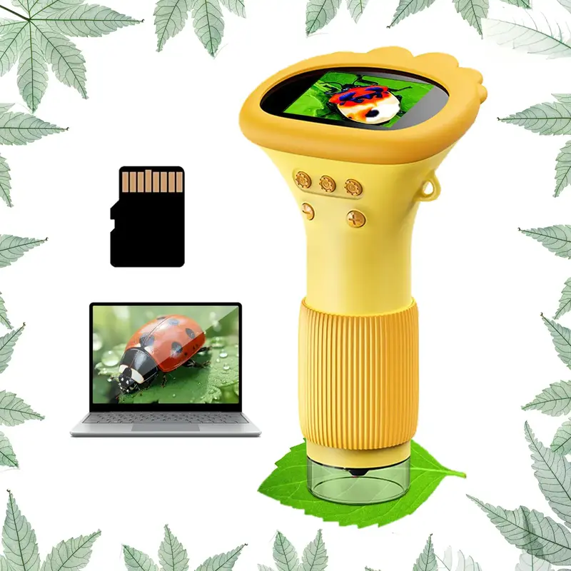 Microscope Portable with Memory Card Digital Scope Photo Video Yellow White Brown School Supplies 100x-1000x Magnification 8 ...