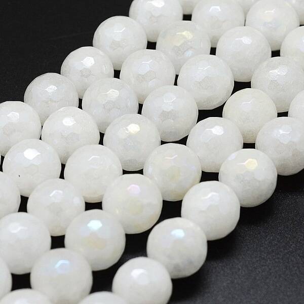 Electroplated Natural White Jade Beads Strands