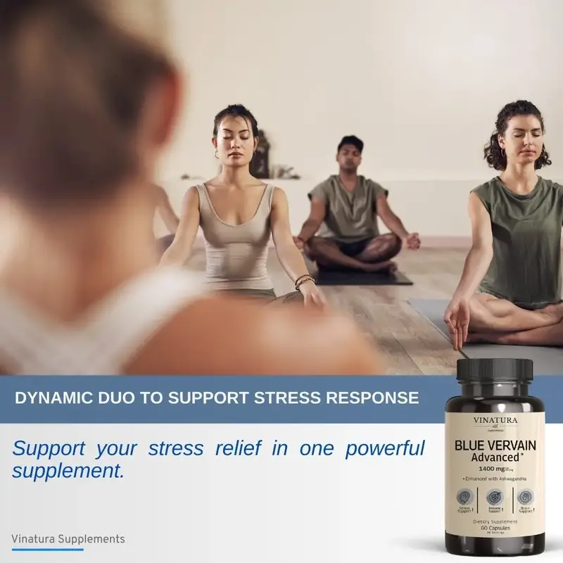 VINATURA Blue Vervain Advanced with Ashwagandha - Blue Vervain Tea Alternative, Brain Health, Stress Relief, Ashwagandha Supp...