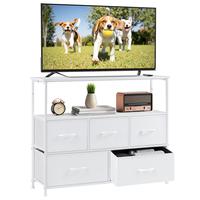 Entertainment Center with 5 Fabric, Media Console Table Open Storage Shelf Dresser for Bedroom/Living Room/Hallway, TV Stand ...