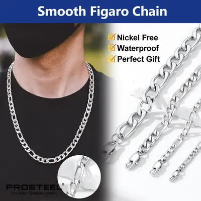 PROSTEEL Smooth Figaro Chain Necklace Stainless Steel Chains Length 14-30 Inches Width 4mm-13mm Hip Hop Jewelry Unisex For Me...