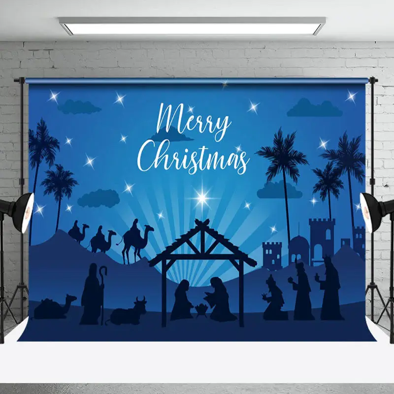 Blue Starry Sky Night Nativity Christmas Backdrop - Aperturee