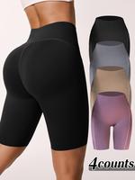 Women's Solid Color High Waist Sports Shorts, Comfy Breathable Skinny Gym Shorts for Gym Fitness Cycling Yoga Running, Ladies...