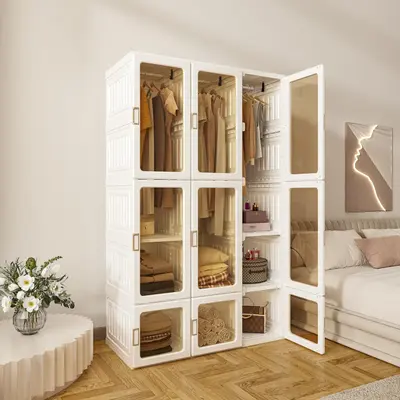Portable Transparent Wardrobe Closet Storage Organizer for Clothes Folding Plastic Wardrobe with Magnetic Door and Easy Assem...
