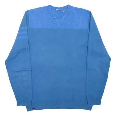 ADIDAS Jumper Blue Tight Knit V-Neck Mens S