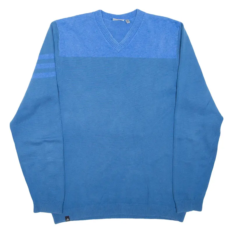 ADIDAS Jumper Blue Tight Knit V-Neck Mens S