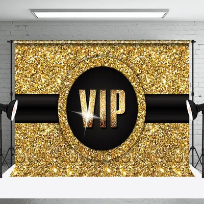 Simple Gold Glitter Black Belt VIP Party Backdrop - Aperturee
