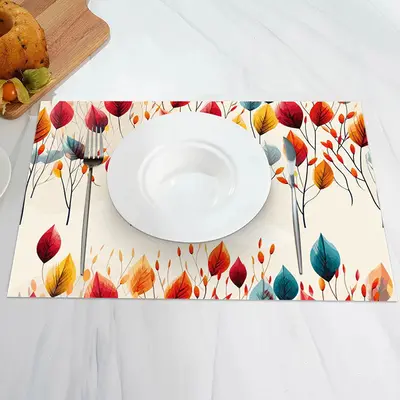 Red Yellow Blue Autumn Leaves Set Of 4 Placemats - Aperturee
