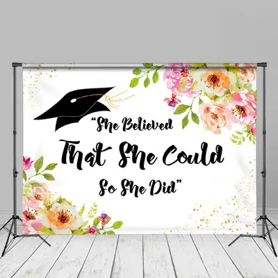 Colorful Floral Leaf So She Did Graduation Backdrop? - Aperturee