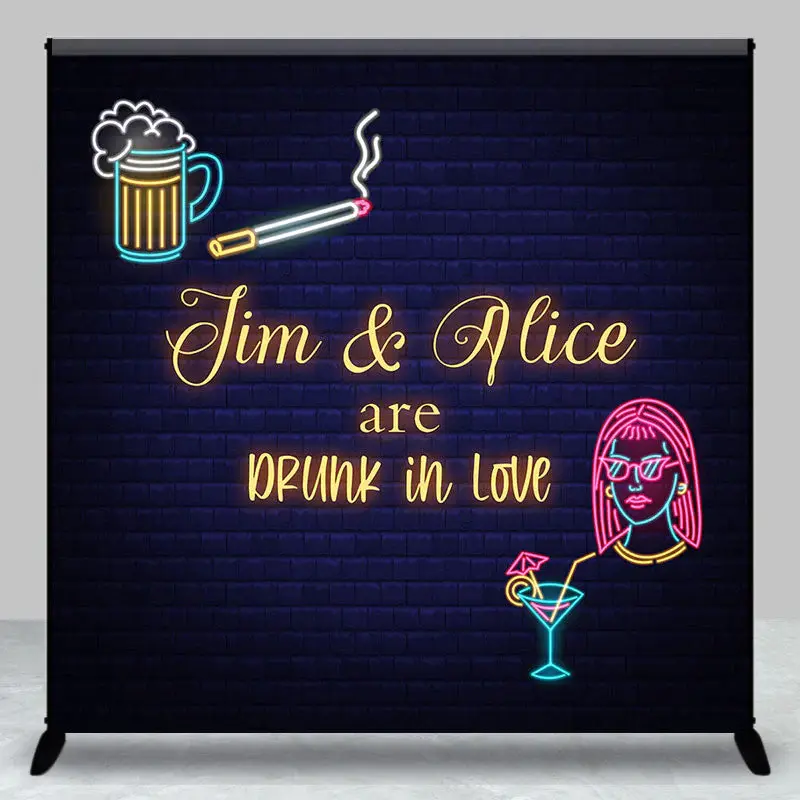 Brick Neon Light Beer Girl Custom Wedding Backdrop - Aperturee