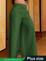 【Plus Size】 Solid Color Wide Leg Pants, Casual Comfy Trousers for Daily Wear, Women's Bottoms for Spring & Fall