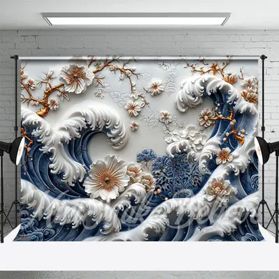White Blue 3D Wall Flowers Art Photography Backdrop - Aperturee