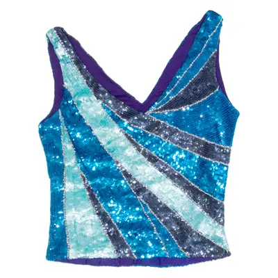 KAREN MILLEN Sequins Womens Vest Blue V-Neck Sleeveless Striped UK 8
