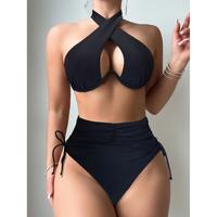 Women High Waisted Bikini Sets Tummy Control Swimsuits  Two Piece Drawstring Bathing Suit