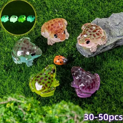 Random Color Frog Design Resin Ornaments, 30/50pcs Luminous Mini Frog Decoration, DIY Decorative Accessories for Home & Garde...