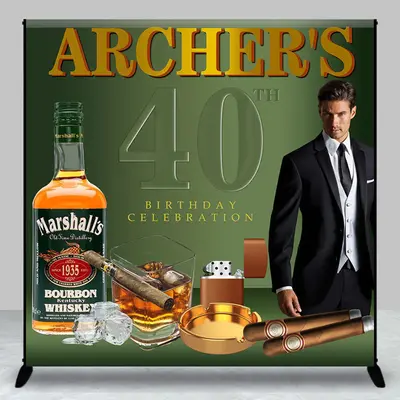 Whisky Cigar Men 40th Birthday Custom Photo Backdrop - Aperturee