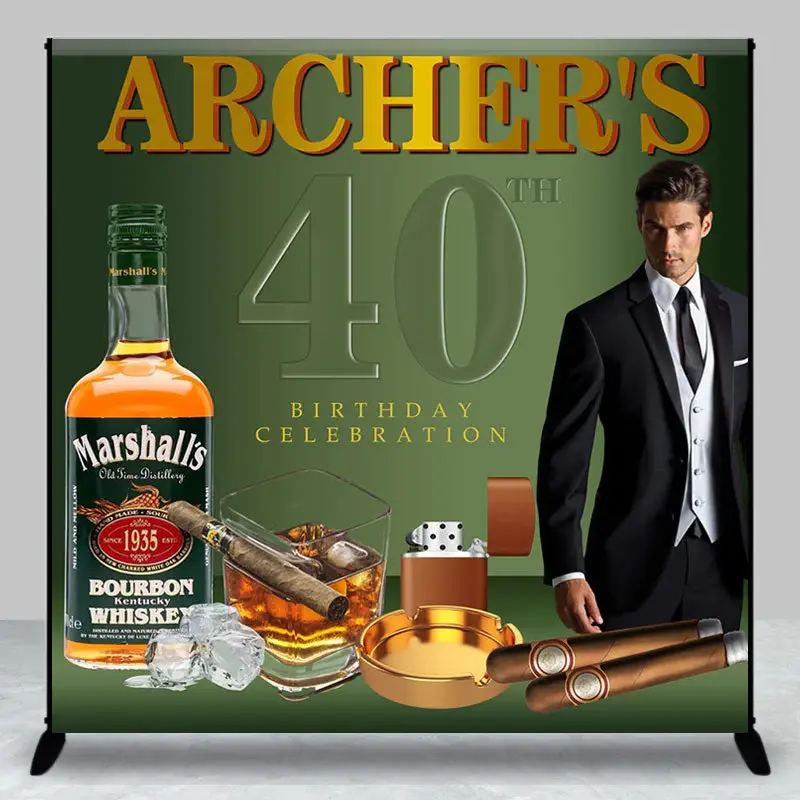 Whisky Cigar Men 40th Birthday Custom Photo Backdrop - Aperturee