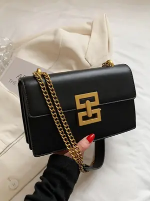Women's Chain Strap Pu Leather Crossbody Bag, Simple All-match Solid Color Bag with Buckle Design, Trendy Shoulder Bag for Da...
