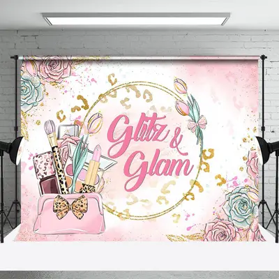 Glitz Glam Pink Floral Make Up Backdrop For Girl - Aperturee