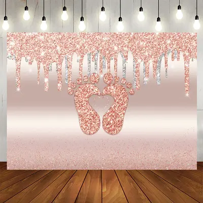 Aperturee Glitter Pink Little Feet Backdrop Baby Shower For Girl