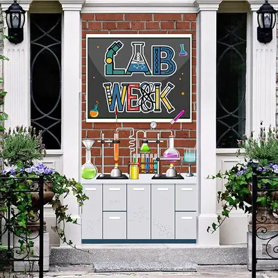 Aperturee Bricks Wall Chemical Reagents Lab Week Door Cover, 30x80 Inch, 28.48 USD, party door covers, ANML079A-A