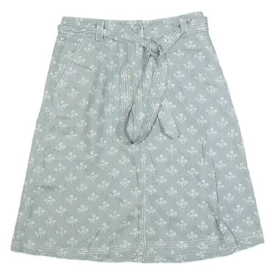 LAURA ASHLEY Belted Womens Straight Skirt Blue Knee Length Linen Floral UK 8