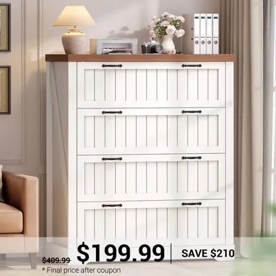 SEDETA ® 33.5 Inch Office File Cabinets for Letter/Legal/A4 Size File Farmhouse 4 Drawer File Cabinet Filing Cabinet for Hom...