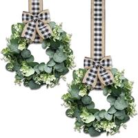 Decorative Spring Wreath, 2pcs Faux Kitchen Cabinet Wreath Plants, Eucalyptus Wreath, Artificial Flower Ornaments for Door Wi...