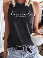 Women's Letter Print Round Neck Tank Top, Casual Sleeveless Top for Daily Wear, Ladies Clothes for All Seasons, Summer Tops, ...