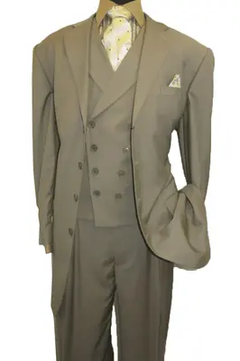 Tan Men's 4-Button Suit with Double Breasted Vest - Fashion Attire