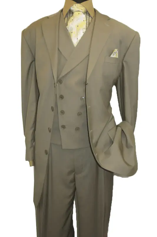 Tan Men's 4-Button Suit with Double Breasted Vest - Fashion Attire