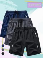 Men's Solid Color Zipper Pocket Shorts, Breathable Quick Drying Shorts, Casual Loose Comfy Shorts for Summer, Men's Bottoms f...